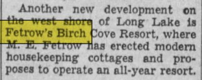 Fetrows Birch Cove Resort and Gulf Station - May 1939 Ad (newer photo)